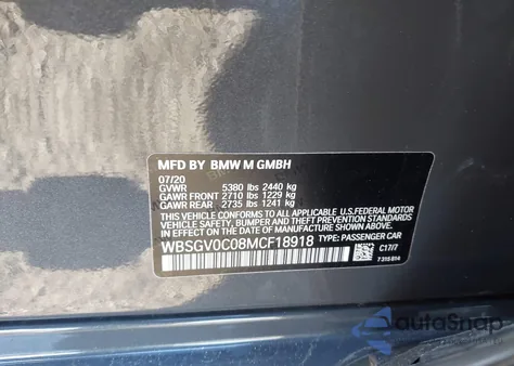 2021 BMW M8 Gran Coupe z USA, uszkodzony, nr VIN WBSGV0C08MCF18918